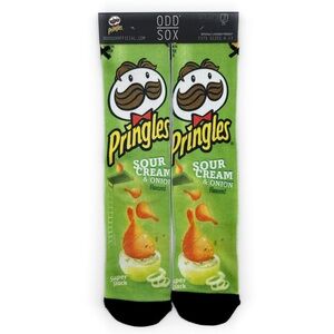 Odd Sox Pringles Sour Cream and Onion Crew Socks Mens Womens Lime Green Fun Gift